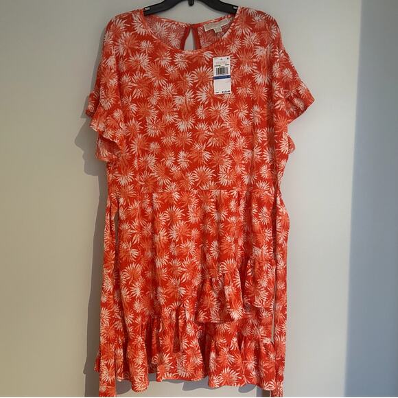 NWT Michael Kors Printed Tie-Waist Dress, Sangria Orange, Women's XL - Picture 8 of 8